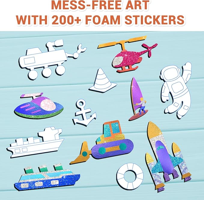 SOOVSY 200 Sheets Space Vehicles Foil Art Fun Kit for Kids, Foil Art for Kids, No Mess Art Crafts Kit DIY Creative Gift Children Travel Toys for 4 5 6 7 8 9 Years Old Girls Boys(Space Vehicle)
