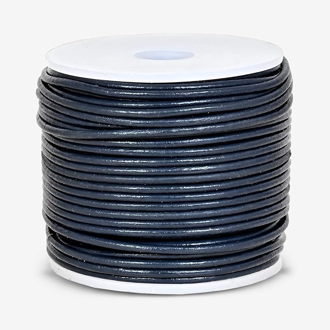 GENIQUE Real/Genuine Round Leather String Cord for Necklace, Bracelets, Jewelry, Kumihimo Braiding, DIY Projects (20 Metres) (1.5mm, Navy Blue)