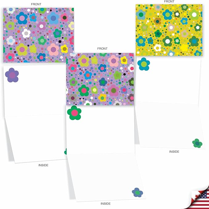 The Best Card Company - 10 Assorted Flower Cards Blank for Women (4 x 5.12 Inch) - All Occasion Floral Greetings Boxed - Flower Power M2357OCB
