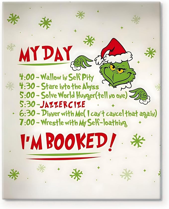 Funny Christmas Canvas Wall Art Decor - “My Day I'm Booked” Humorous Holiday Decor - 24x30 inch Unique Humorous Christmas Decoration for Living Room or Office - Premium Quality Canvas Print