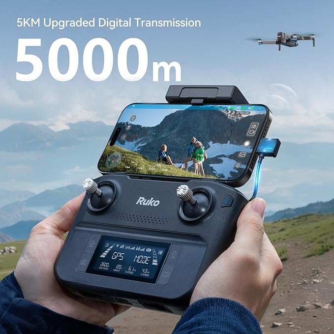Ruko F11GIM2 Drones with Camera for Adults 4K, 64Mins Flight Time, Gimbal & EIS 4K Camera, 16404ft Digital video Transmission, GPS Auto-return Professional Quadcopter, Level 6 Wind Resistance