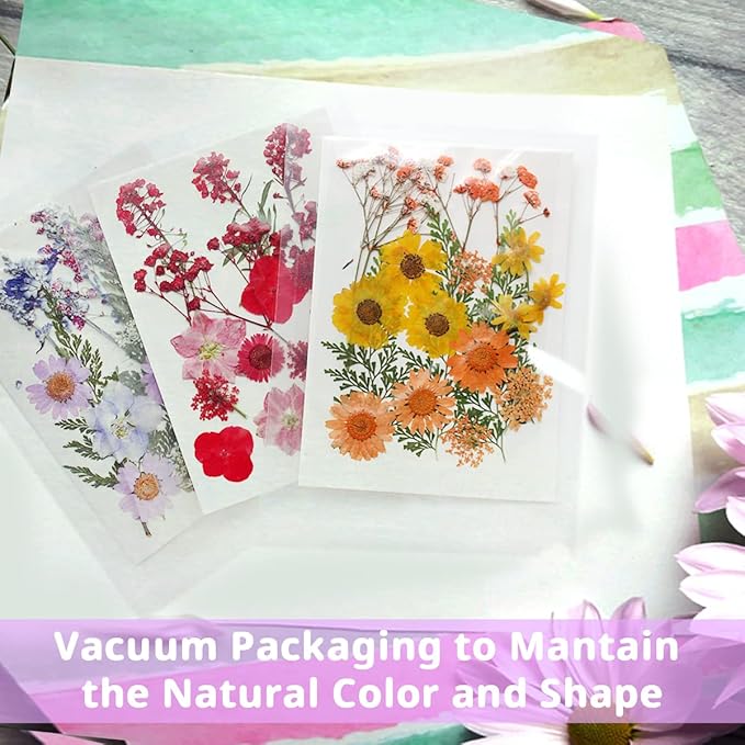 Cinvo 54 Pcs Real Dried Pressed Flowers and Leaves Natural Dried Petals Greenery with Tweezer for Candle Resin Jewelry Soap Nail Pendant Phone Case Crafts Making Floral Decors DIY Embellishments