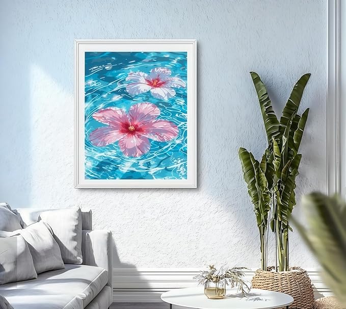 CSZPPQAF Paint by Numbers Kit for Adults Beginner, Sea Landscape Flower Paint by Number Kits on Canvas, DIY Easy Acrylic Watercolor Oil Painting by Numbers for Home Wall Decor 16X20inch