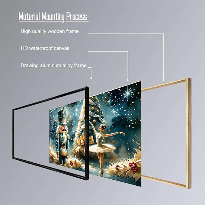 Christmas Wall Art Holiday Decor Nutcracker and Ballerina Winter Scene Poster Modern Farmhouse Poster Vintage Oil Painting Print Indoor Decor for Home Bedroom Christmas Holiday Framed Ready to Hang