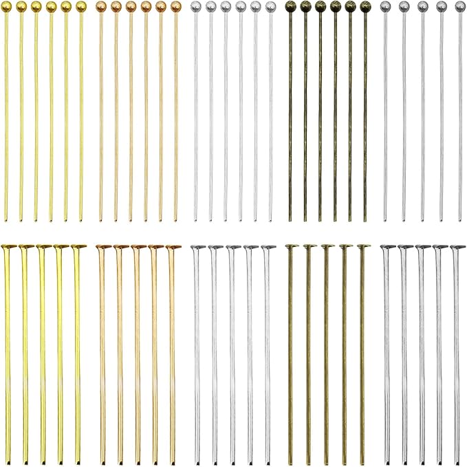 1000pcs Assorted Head Pins Set for Jewelry Making,Includes 500pcs Ball Head Pins and 500pcs Flat Head Pins, Beading Pins for DIY Craft(35mm,5 Colors)