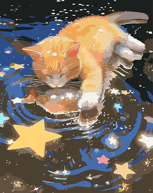 JYXSJYYD Paint by Numbers Kit for Adults Beginner,Star Cat Paint by Number Kits Canvas Without Framed,Animal Cat DIY Acrylic Oil Painting Adults Paint by Numbers Kits for Home Wall Decor 16x20 Inch