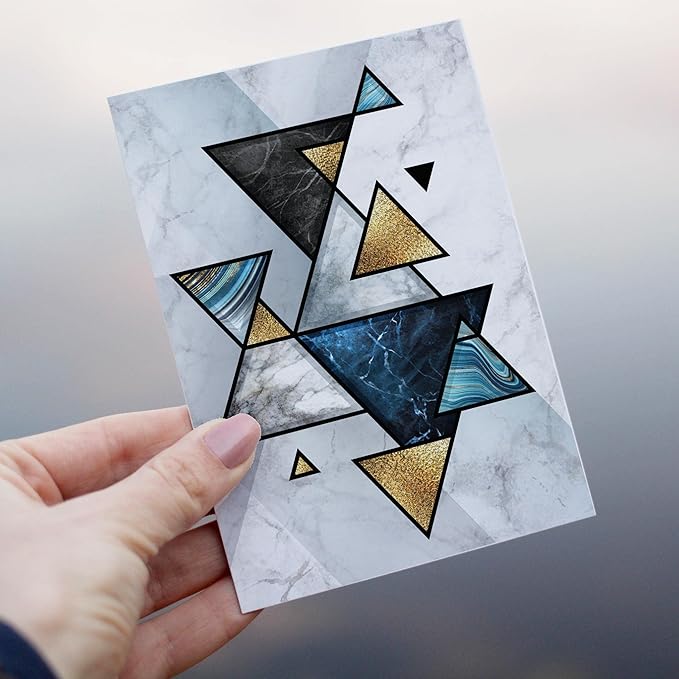 All Occasion Abstract Greeting Cards Boxed Set - 24 Blank Just Because or Thank You Cards w/White Envelopes - Marbled Agate Designs on High-Quality Card Stock by RitzyRose (Blue and Gold)
