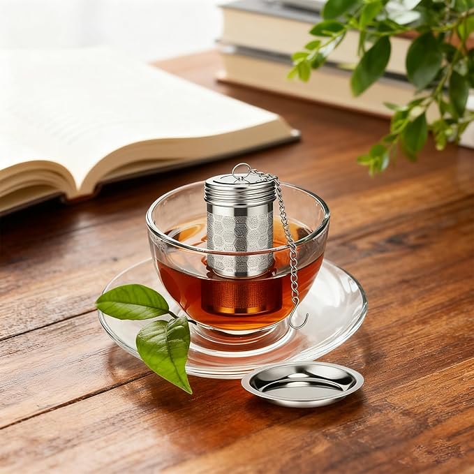 Extra Fine Mesh Tea Strainer Set, Loose Leaf Tea Steeper with Precision Filter for Black Tea, Green tea,Ground Coffee etc- reduce Sediment(Include Teaspoon Scoop and Tea Infuser brush)