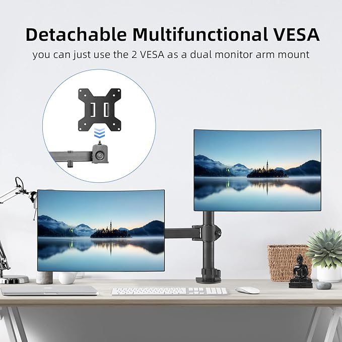 Suptek Monitor and Laptop Mount Holds 13-32 inch Computer Screen,Adjustable Monitor Arm Stand with Laptop Tray for 13-27 inch,Hold 22 lbs, with Clamp and Grommet Mounting Base