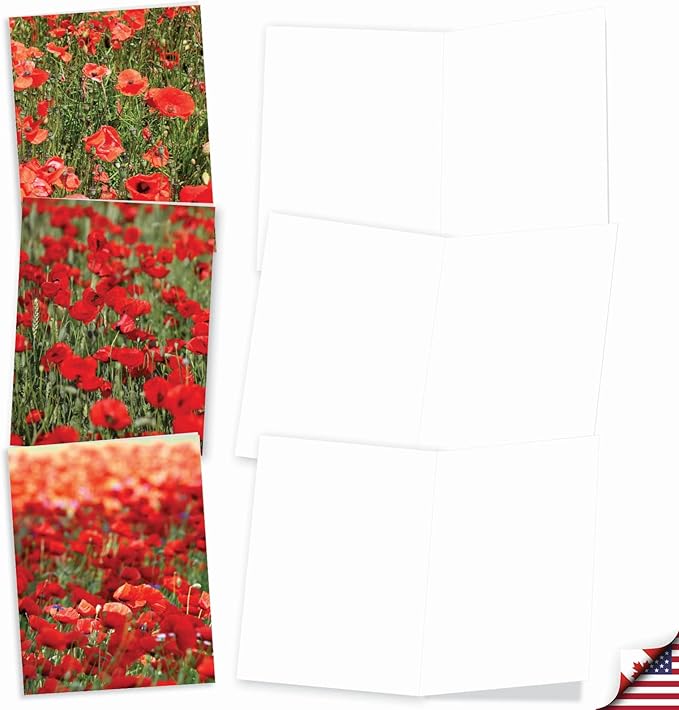 The Best Card Company - 10 Blank Note Cards with Flowers (4 x 5.12 Inch) - Floral Notecards, All Occasion Boxed Assortment - Poppy Love M2019