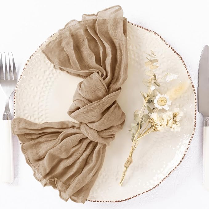 30 Pack Nude Cheesecloth Napkins Christmas Cloth Napkins Set of 30 Coffee Holiday Dinner Napkins Bulk 21x21 Inches for Wedding Bridal Shower Baby Shower Xmas Parties