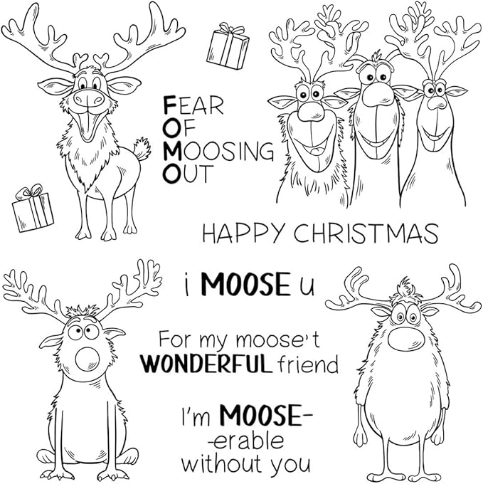Christmas Deer Box Stamps and Cutting Dies for Card Making DIY Transparent Silicone Clear Stamp and Metal Die Cuts Sets for Scrapbooking Paper Greeting Cards Decor Seals Craft Supplies