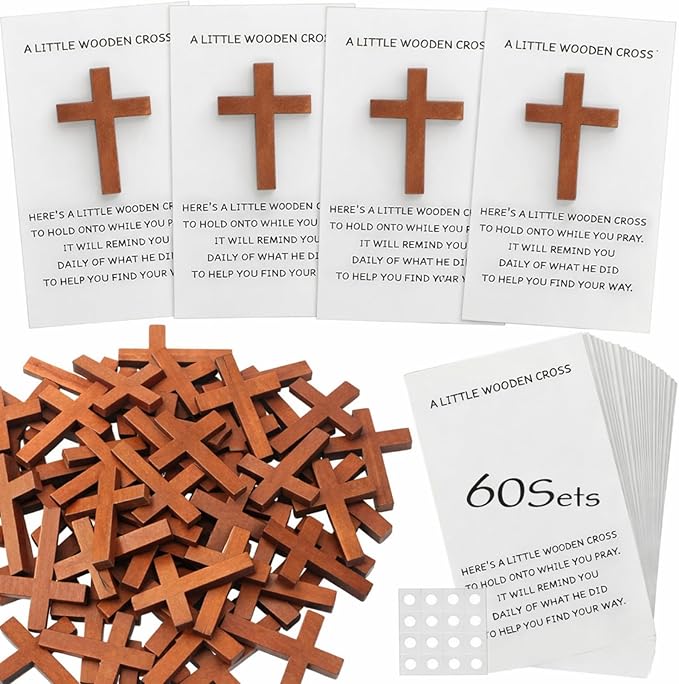 Bucherry 60 Set Pocket Hug Token Bulk Hug Greeting Cards with Mini Wooden Cross Greeting Cards Keepsake Exchange Card Relationship Gift for Friends Colleagues Family Christians Church Gifts (White)