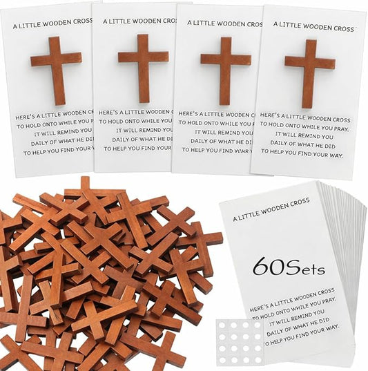 Bucherry 60 Set Pocket Hug Token Bulk Hug Greeting Cards with Mini Wooden Cross Greeting Cards Keepsake Exchange Card Relationship Gift for Friends Colleagues Family Christians Church Gifts (White)