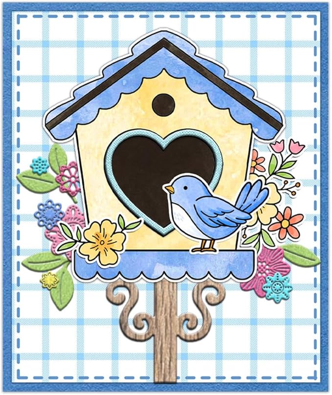 Birdhouse Flower Stamps and Cutting Dies for Card Making DIY Transparent Silicone Clear Stamp and Metal Die Cuts Sets for Scrapbooking Paper Greeting Cards Decor Seals Craft Supplies