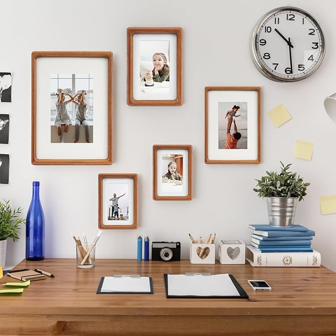 4x6 Picture Frame Set of 2 Natural Wood Photo Frames Display Pictures 3x5 with Mat or 4x6 without Mat Multi Photo Frames Collage for Wall or Tabletop Decor