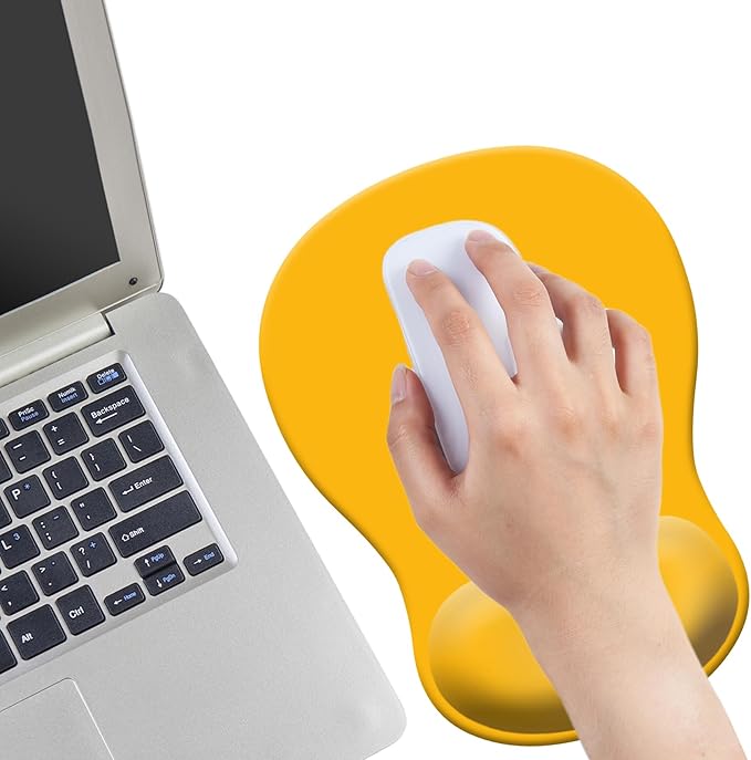 Gel Mouse Pad with Wrist Rest, Ergonomic Concave Wrist Support Mousepad with Non-Slip PU Base & Smooth Surface Comfortable Desk Accessories Mat for Office, Home Gaming and Study (07 Yellow)