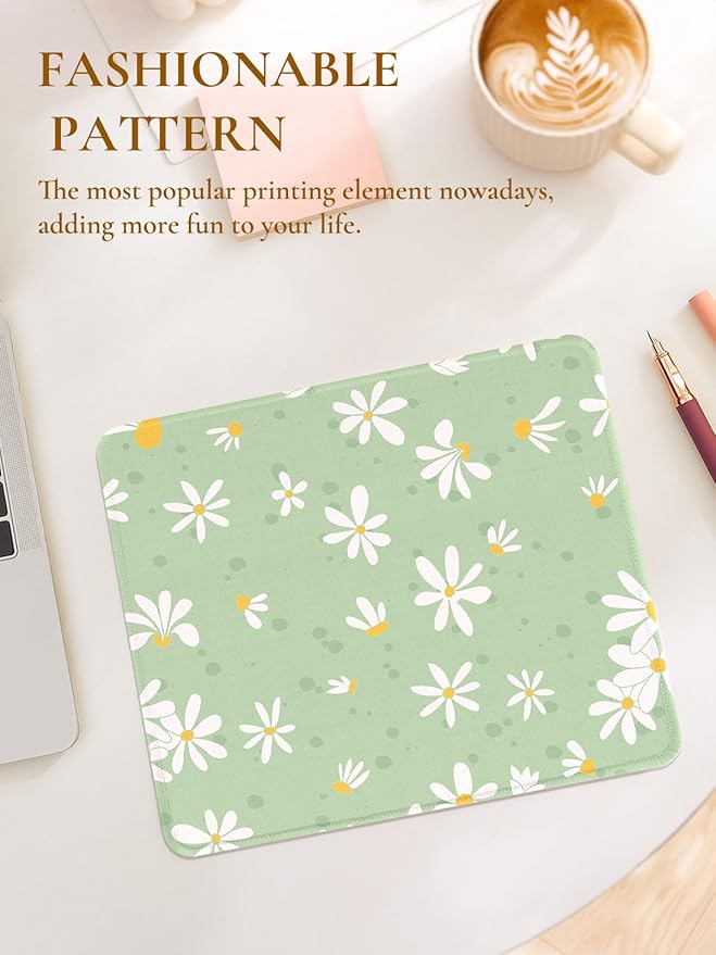Cute Bouquet of Flowers Mouse Pad, Waterproof Aesthetics Mouse Pads Design, Non-Slip Rubber Base Computer Simple Funny Mousepad,Small Mouse Mat Desk Accessories,Green White Floral