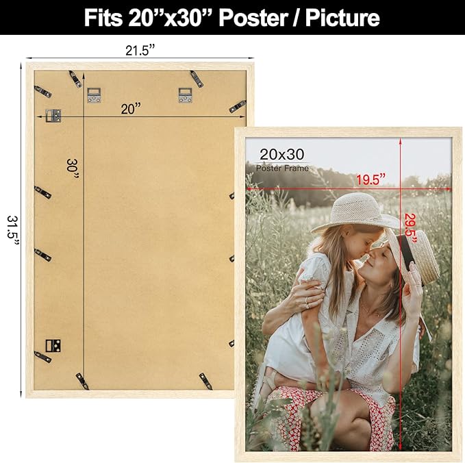 20x30 Frame Set of 3, Natural Wood Grain 20x30 Poster Frame for Gallery Wall Mounting (3 Pack,Natural)