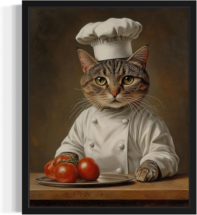 Chef Portrait Art Poster Print, Cat Kitten Painting Humor Portrait Pet Artwork Decor Gallery A8 (Chef, 16 x 20 inches, Unframed)