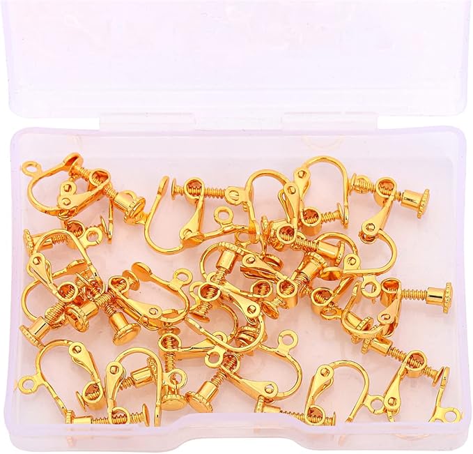 18K Gold Plated Screw Earring Clips 13x15mm 20pcs for Jewelry Making Findings