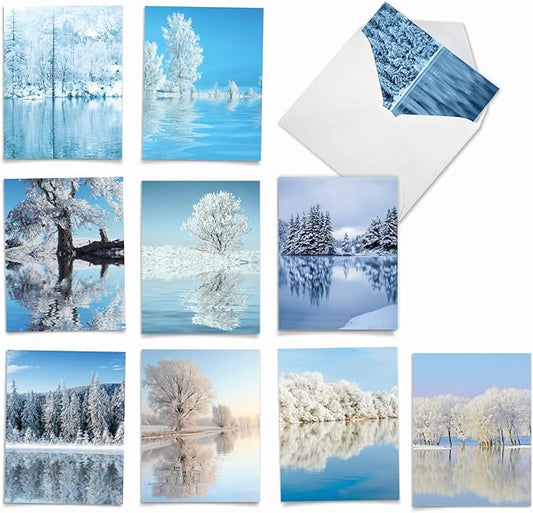 The Best Card Company - Box of 10 All Occasion Cards Blank (4 x 5.12 Inch) - Scenic Landscape Cards Assorted - Tree-flections AM6134OCB-B1x10-NB