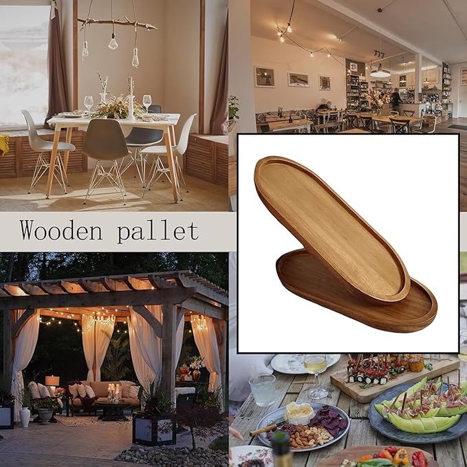 4Pack Wood Serving Trays 11.5x4 Inch Charcuterie Boards Oval Wooden Plates Wood Serving Platter Cheese Dinner Plates Bulk for Dessert Snack Bread Fruit Appetizer Dishes