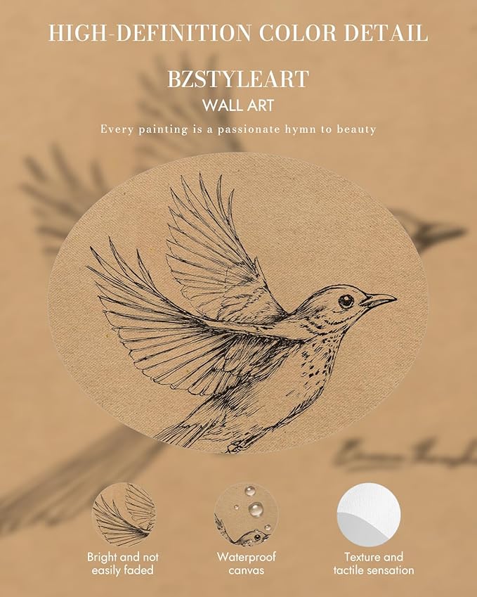 Bzstyleart Vintage Wall Art Decor,Georgia Bird Vintage Gold Framed Wall Art,Sketch Painting Picture,Room Decor Aesthetic,Canvas Prints for Apartment Decor Kitchen Bathroom Office,12L x 16W