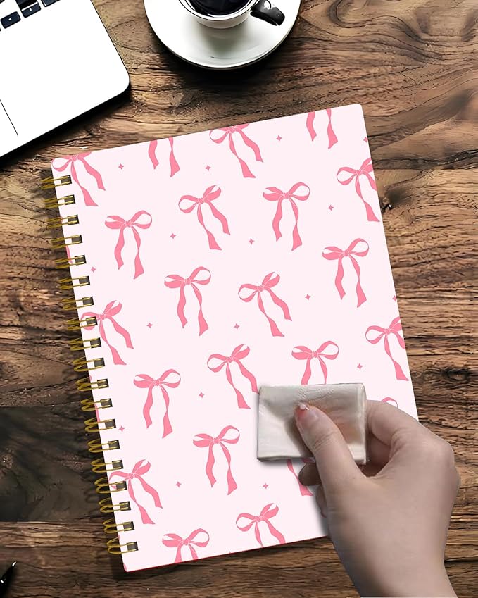 Spiral Journal Notebook,A5 Hardcover Lined Journals for Women 6 x 8.3 in,60 Sheets 120 Pages Thick Paper,Cute College Ruled Writing Notebook for Office Work School(Cute Pink Ribbon Bow)