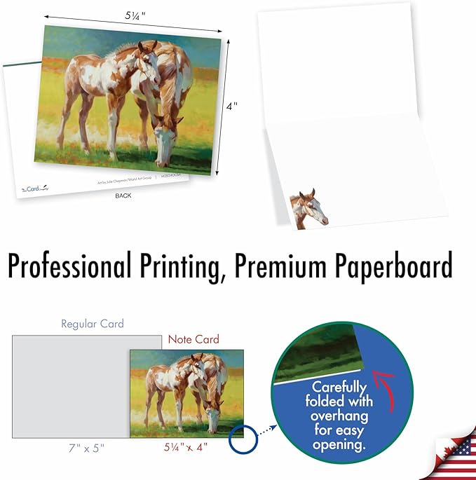 The Best Card Company - 20 Blank Note Cards with Envelopes (4 x 5.12 Inch) - All Occasion Animal Card Assortment (10 Designs, 2 Each) - Wild Horses AM2824OCB-B2x10
