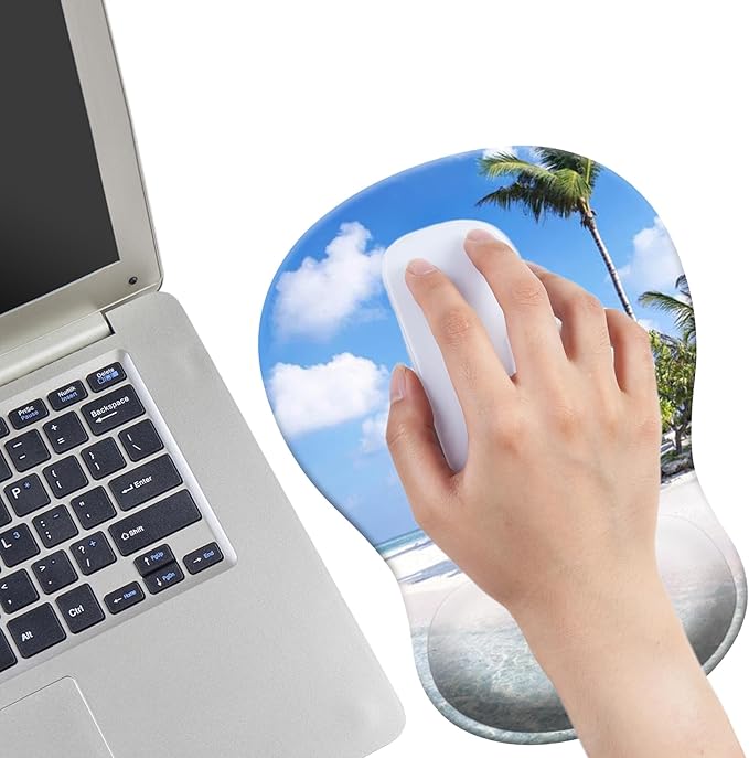 Gel Mouse Pad with Wrist Rest, Ergonomic Concave Wrist Support Mousepad with Non-Slip PU Base & Smooth Surface Comfortable Desk Accessories Mat for Office, Home Gaming and Study (Beach)