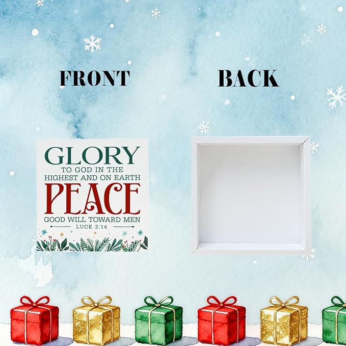 Christmas Christian Wooden Desk Decor Sign, Glory to God in The Highest and on Earth Peace Goodwill Toward Men, Christmas Home Plaque for Living Room Bedroom Tabletop Decor 5x5 Inches