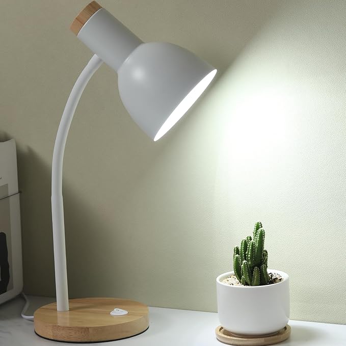 Table Lamp,Wooden Adjustable Desk Lamp,Dorm Lamp&Bedside Lamp for Living Room, Bedroom, Kids Room (White)