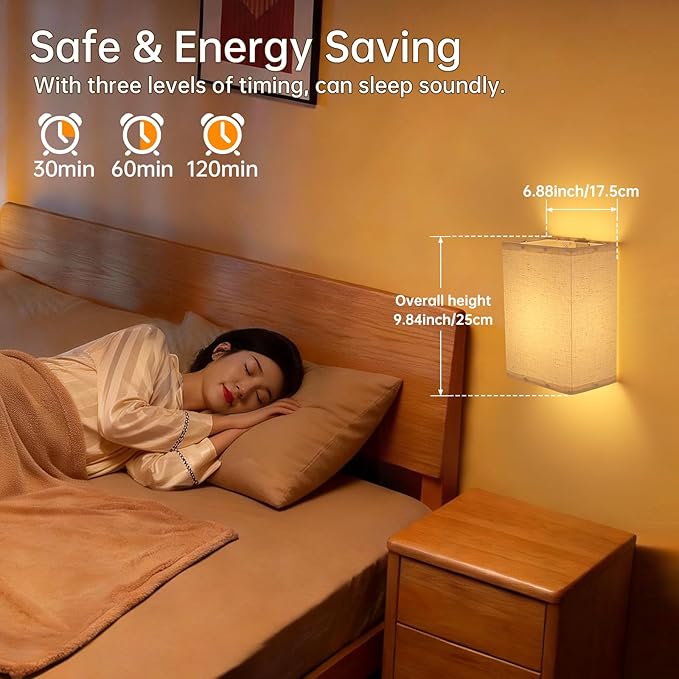 Adhesive Battery Operated Wall Sconce Set of 2, 6000 mAh Battery Rechargeable Bulb with 12 RGB Colors, Stick on Cuboid Wall Sconce No Drill Wall Lights, Linen