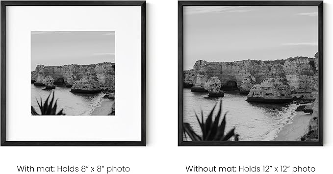 HAUS AND HUES 12x12 Black Metal Picture Frames Matted to 8x8 - Features Premium Aluminum & Hanging Hardware, Shatterproof Plexiglass - Ideal for Home, Room, Office (12x12 in, Black, Set of 6)