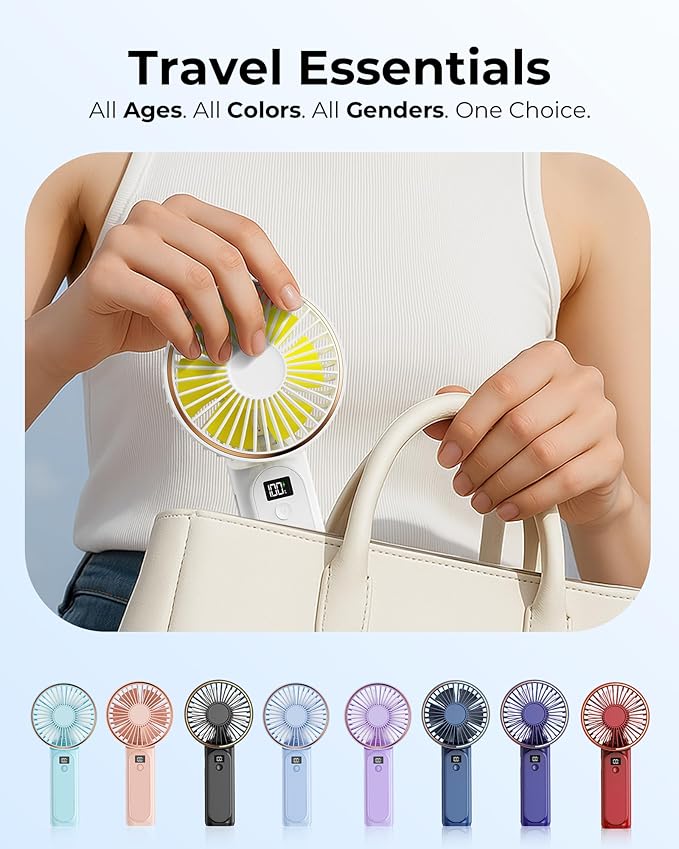 Portable Handheld Fan, Portable Fan Rechargeable, 4000mAh, 180° Adjustable, 6 Speed Wind, Display Electricity in Real Time, USB Rechargeable Foldable F an, Quiet Personal Fan with Power Bank