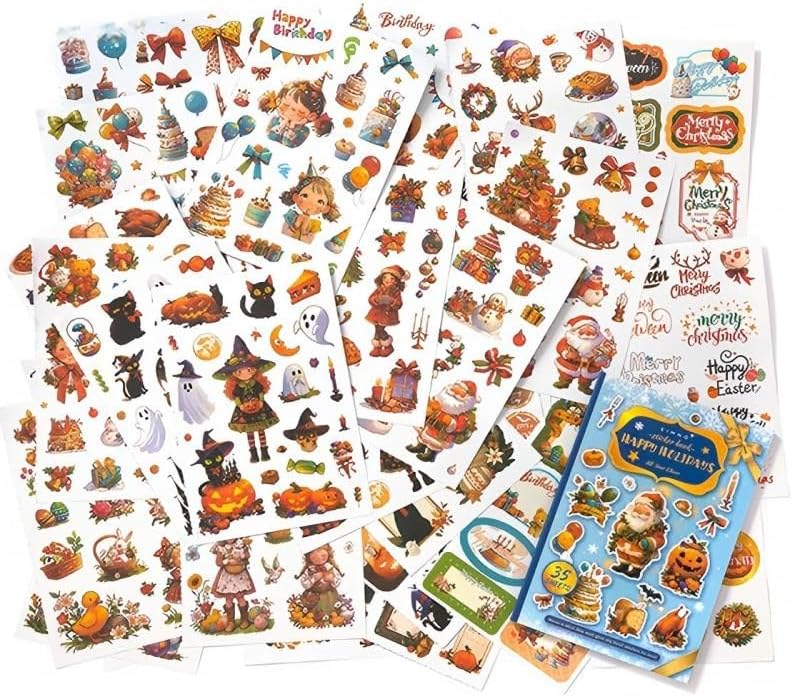 Holiday Sticker Book, Cartoon Stickers Book with Art Coated Paper Creative Activity Stickers for Adults, DIY Scrapbooking Phone Cases Laptops Party Gifts (Holidays) - Image 7