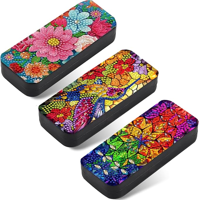 Leatrice 3Pack Flower Diamond Art Kits for Adults Small Diamond Painting Kits Diamond Dots Gem Art Painting DIY Eyeglasses Case with Special Shaped Rhinestone for Beginner Women