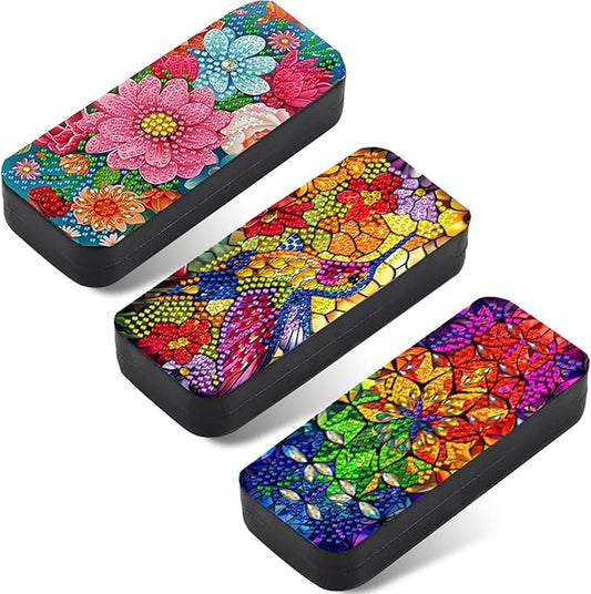 Leatrice 3Pack Flower Diamond Art Kits for Adults Small Diamond Painting Kits Diamond Dots Gem Art Painting DIY Eyeglasses Case with Special Shaped Rhinestone for Beginner Women