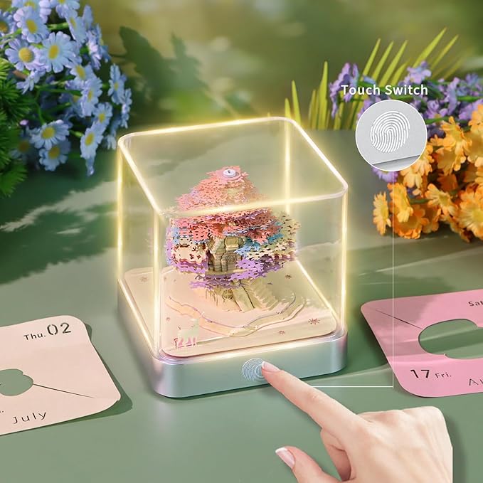 3D Time Piece Calendar 2026 3D Tear Away Art Memo Pad Notepad Desk Calendar with Light,3D Art Calendar Desktop Decoration Gift for Christmas (Colorful Tree)