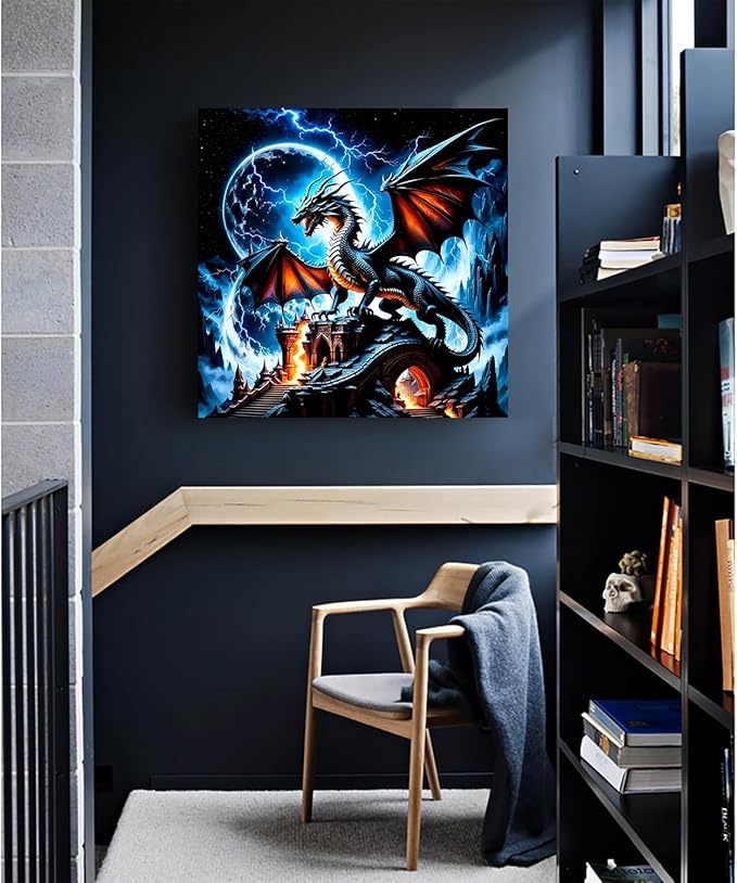 Diamond Paintings Kits for Beginners,Full Round Drill Dragon Diamond Arts Kits for Adults, Lightning Paint by Diamond,5D DIY Diamond Painting Dot Gem Art,for Home Wall Decor 13.8x13.8 Inch