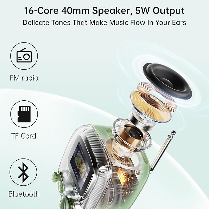 Divoom Tiivoo-2 Portable Bluetooth Speaker with FM Radio,Pixel Art Retro Mini Small Cute Wireless Speaker,Vintage Decor Suitable for Party Office Desk Home Bedroom Kitchen,Gifts for Women Men,Green