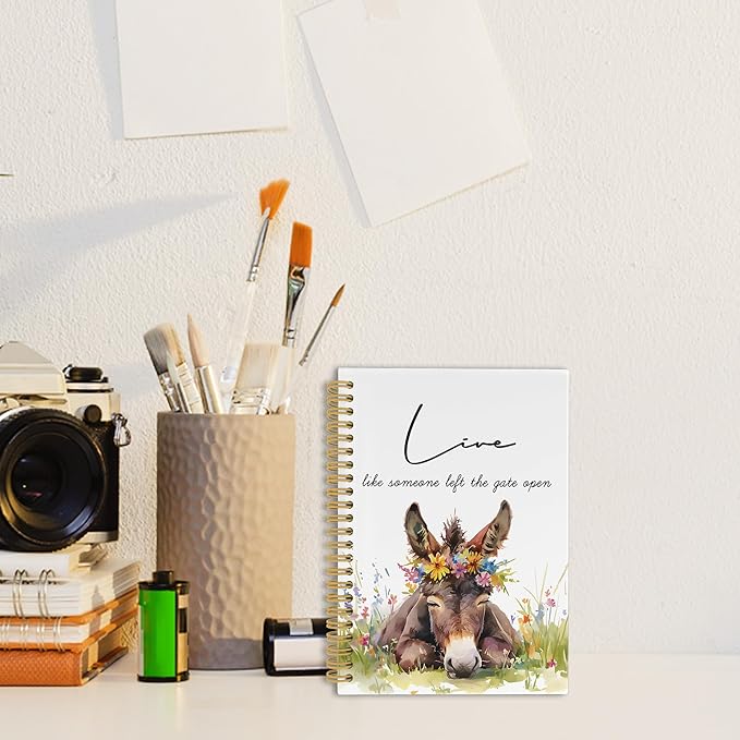 Inspirational Positive Donkey Journal Notebook - Rustic Flower Donkey Notebooks College Ruled for Work School, Gifts for Farmer, Office Supplies, Hardcover Spiral Notebook 5.5"x8.3"