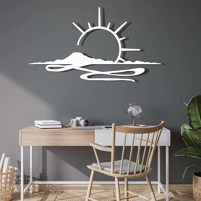 Metal Wall Art Sunrise, Metal Wall Art Sunset, Minimalist Line Art, Sunrise Or Sunset Decor For Living Room, Bedroom, Outdoor, Housewarming Gift (Black, 69 x 39 inches / 175 x 99 cm, metal wall art)