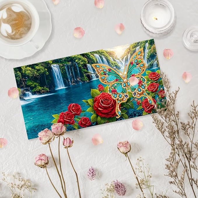 Ceitura 6Pcs DIY Diamond Art Painting Crafts Rhinestone Painting Greeting Card Making Kit Postcard for Holiday Christmas New Year Party Favors (Flower Butterfly)