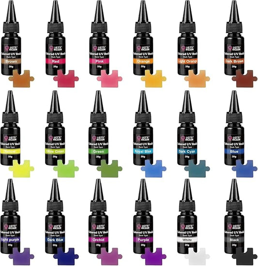 LET'S RESIN UV Resin,18 Dark Colored UV Resin, Odorless & Low Shrinkage UV Color Resin with Vibrant Colors, Black and White UV Resin Kit for Crafts, Jewelry Making, Colored Resin Casting and Coating