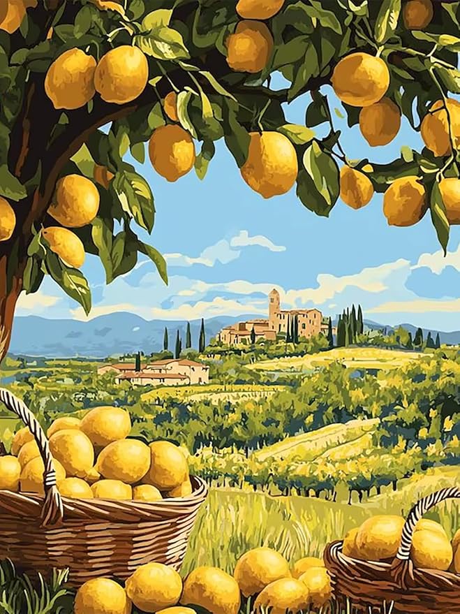 Lemon Pastoral 5D DIY Diamond Painting Kits for Adults, Diamond Art Kits for Beginners, Full Drill Dot Painting Gem Art Kits for Home Wall Decor11.8 x15.7 Inch