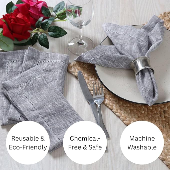 Slub Textured Dinner Napkins Set of 6-100% Cotton Cloth Napkins 18x18 Inch - Soft Durable Washable Fabric Napkins for Everyday Use & Special Occasions Napkins Christmas - Grey