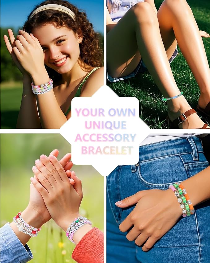 BestNow Friendship Bracelet Making Kit with 28 Colors 4200Pcs Clay Beads 400Pcs Letter Beads for Jewelry Making Cute Charm Number Heart & Pattern Beads Ideal Gifts for Girls 6-13