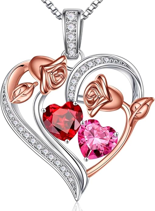 Iefil Christmas Gifts for Women Wife - 925 Sterling Silver Rose Heart Necklace, Stocking Stuffers for Women, Anniversary Birthday Gifts for Wife Girlfriend Mom
